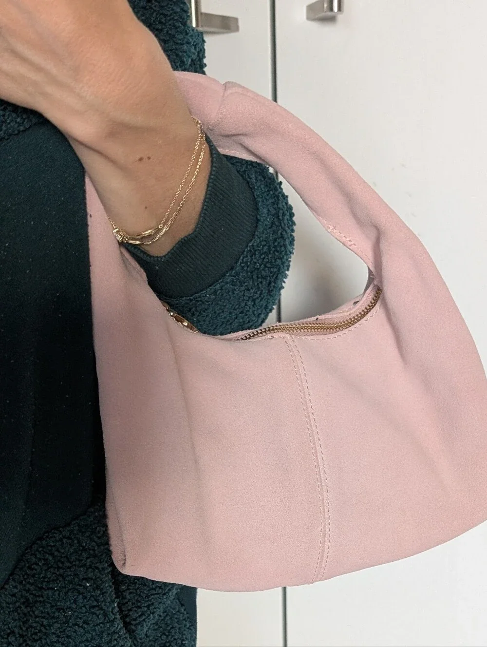 Aqua Pink Suede Hobo Hand Bag Women's Small
